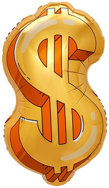 Шар Фигура Знак Доллара, Золото ( в упаковке)